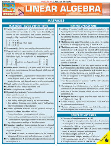 Linear Algebra (Quickstudy: Academic) – Pamphlet By BarCharts, Inc. – VERY GOOD